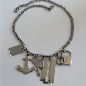 Silver Charm Necklace with Anchor and Lock